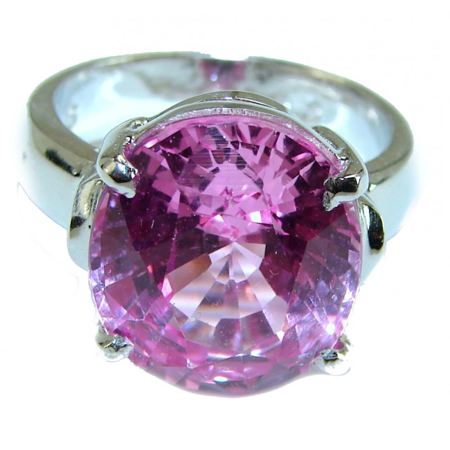 Genuine 25.2ct Pink Topaz .925 Sterling Silver handmade Ring size 8 1/2