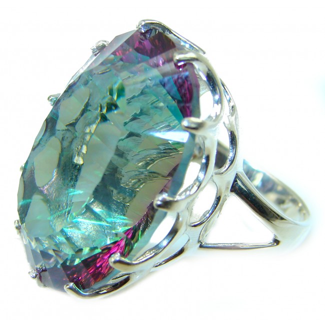 Massive 85 carat Mystic Topaz .925 Sterling Silver handcrafted Large ring size 7 1/2