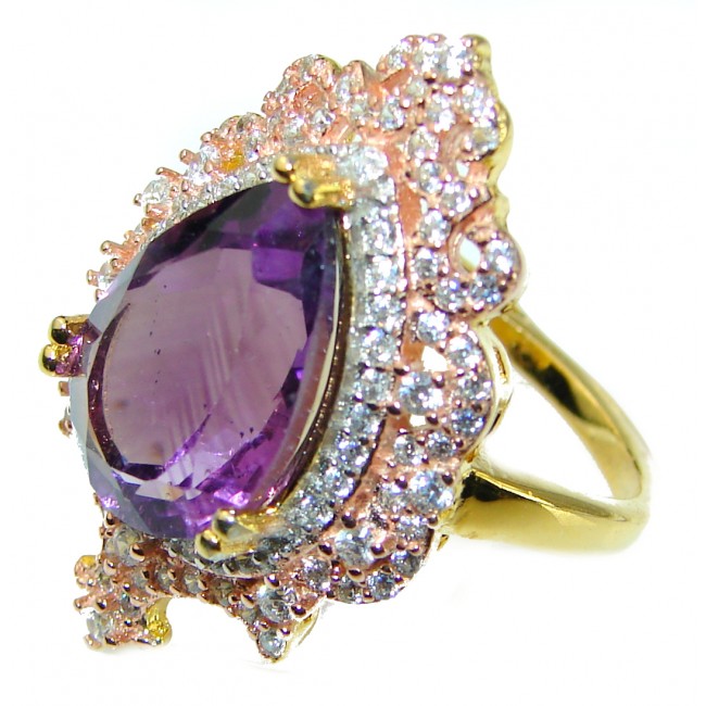 Luxurious Amethyst 14K Gold over .925 Sterling Silver Handcrafted Ring size 7 1/4
