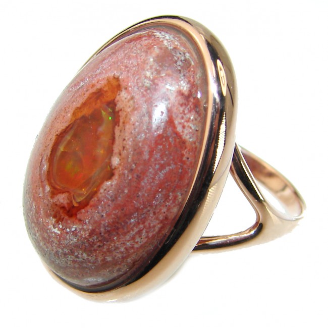Natural Mexican Fire Opal 14K Rose Gold over .925 Sterling Silver handmade ring size 9