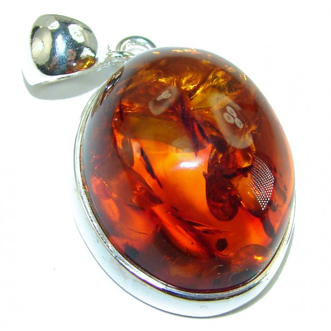 Prehistoric Golden Drop Baltic Polish Amber .925 Sterling Silver handcrafted pendant