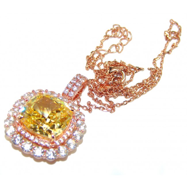 Graceful Cushion-Cut yellow Sapphire 14K Rose Gold over .925 Sterling Silver handcrafted necklace