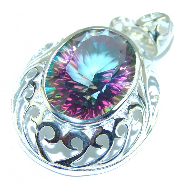 12.5 carat oval cut Mystic Topaz .925 Sterling Silver handcrafted Pendant