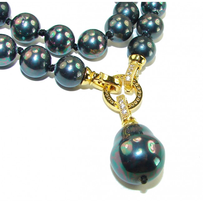 Spectacular Black Pearl 10K Gold over .925 Sterling Silver handmade Necklace