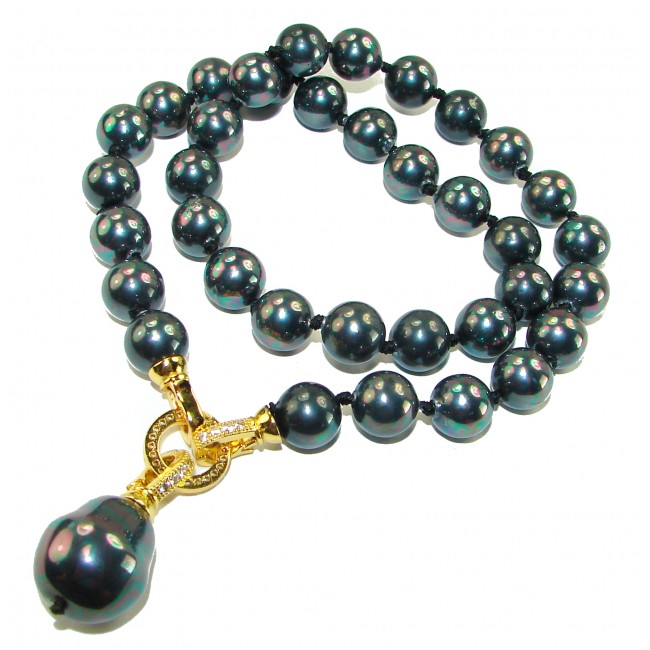 Spectacular Black Pearl 10K Gold over .925 Sterling Silver handmade Necklace