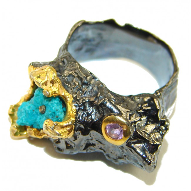 Great quality Blue Turquoise black rhodium over .925 Sterling Silver handcrafted Ring size 6 1/2