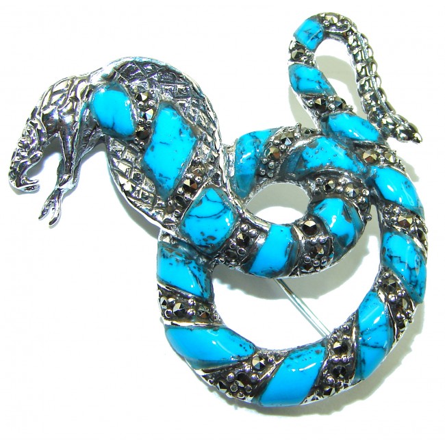 Cobra Snake Turquoise .925 Sterling Silver handcrafted Pendant Brooch