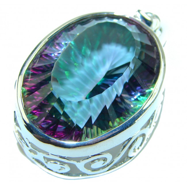 55.2 carat oval cut Mystic Aurora Topaz .925 Sterling Silver handcrafted Pendant
