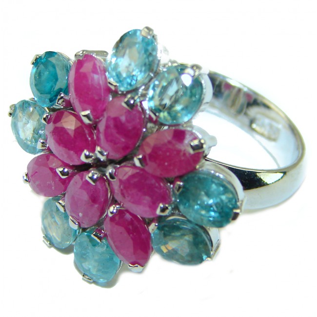 Bright Creation Swiss Blue Topaz Ruby .925 Sterling Silver handmade Ring size 8 3/4