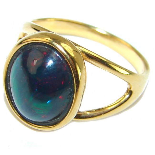 A Cosmic Power Genuine 6.5 carat Black Opal 18K Gold over .925 Sterling Silver handmade Ring size 6
