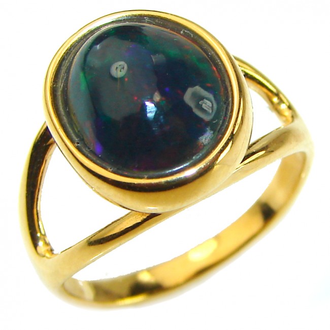 A Cosmic Power Genuine 6.5 carat Black Opal 18K Gold over .925 Sterling Silver handmade Ring size 6
