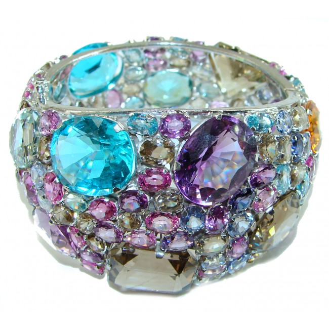 Absolutely Spectacular authentic Apatite and multi gems .925 Sterling Silver handmade bangle Bracelet