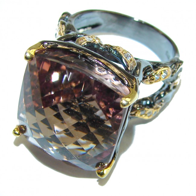 Huge 39.9 carat authentic Ametrine black rhodium over .925 Sterling Silver handcrafted Ring s. 9
