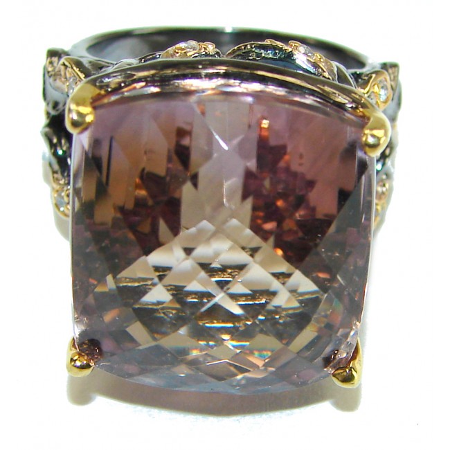 Huge 39.9 carat authentic Ametrine black rhodium over .925 Sterling Silver handcrafted Ring s. 9