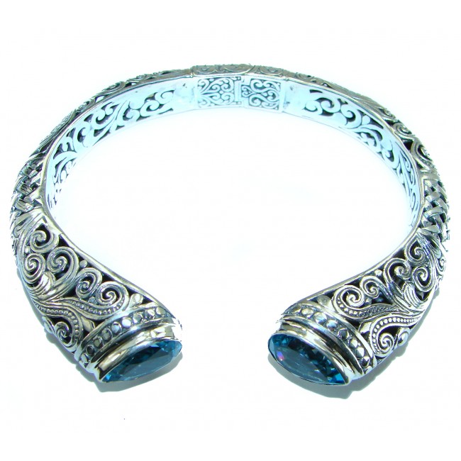 Bali Legacy 44.8 grams authentic Swiss Blue Topaz Floral Bracelet in .925 Sterling Silver