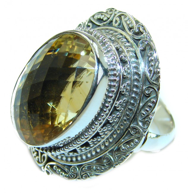 Huge 28.8 carat Genuine Lemon Quartz .925 Sterling Silver handcrafted ring size 9