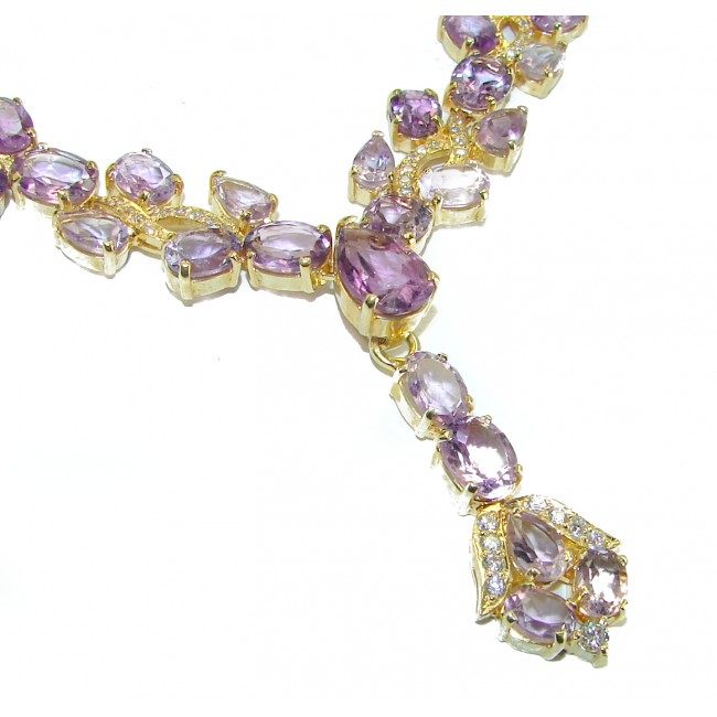 Lavish Lavender authentic Amethyst 14K Gold over .925 Sterling Silver Statement handcrafted necklace