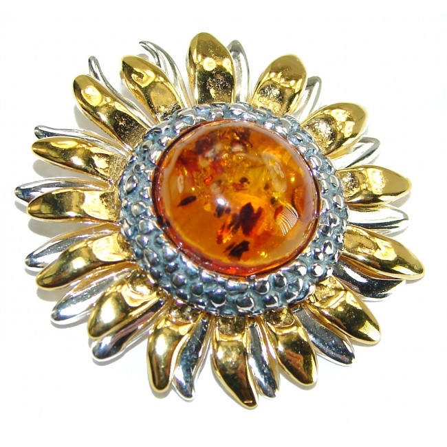 Prehistoric Aztec Sun Baltic Polish Amber .925 Sterling Silver handcrafted pendant