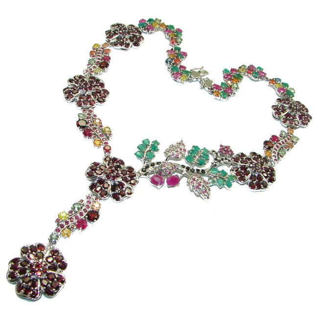 Blooming Garden authentic Multi - gems .925 Sterling Silver handcrafted necklace