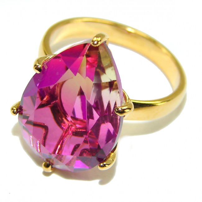 Pink Rainbow Topaz 18K Gold over .925 Sterling Silver Perfectly handcrafted Ring s. 8