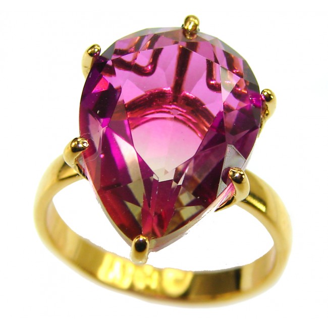 Pink Rainbow Topaz 18K Gold over .925 Sterling Silver Perfectly handcrafted Ring s. 8