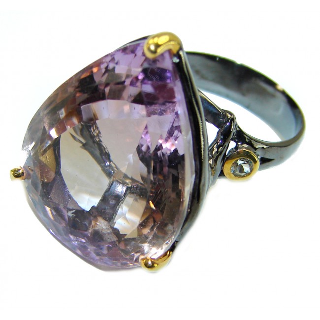Spectacular 28.5 carat Pink Amethyst 2 tones .925 Sterling Silver Handcrafted Ring size 7 1/2