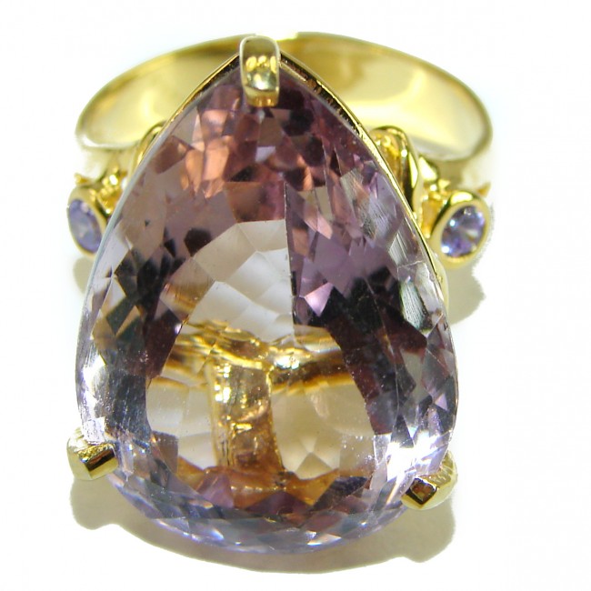 Spectacular 22.5 carat Pink Amethyst 14K Gold over .925 Sterling Silver Handcrafted Ring size 7 1/4
