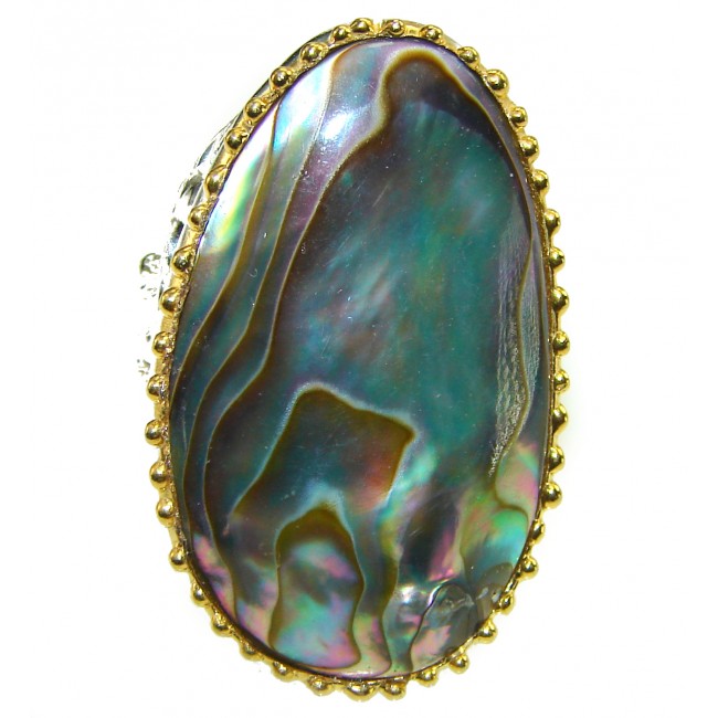 BEAUTY OF THE SEA Authentic LARGE Rainbow Abalone Sterling Silver handmade Ring s. 6 1/2