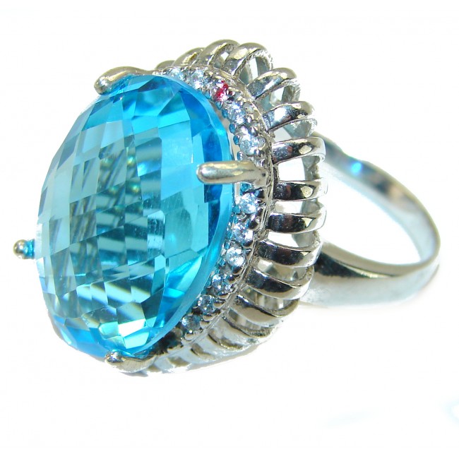 33.8 carat Large oval shape Swiss Blue Topaz .925 Sterling Silver handmade Ring size 9