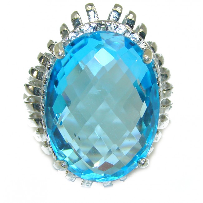 33.8 carat Large oval shape Swiss Blue Topaz .925 Sterling Silver handmade Ring size 9