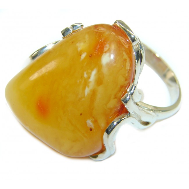 Modern Concept Natural Baltic Amber .925 Sterling Silver ring s. 8 adjustable