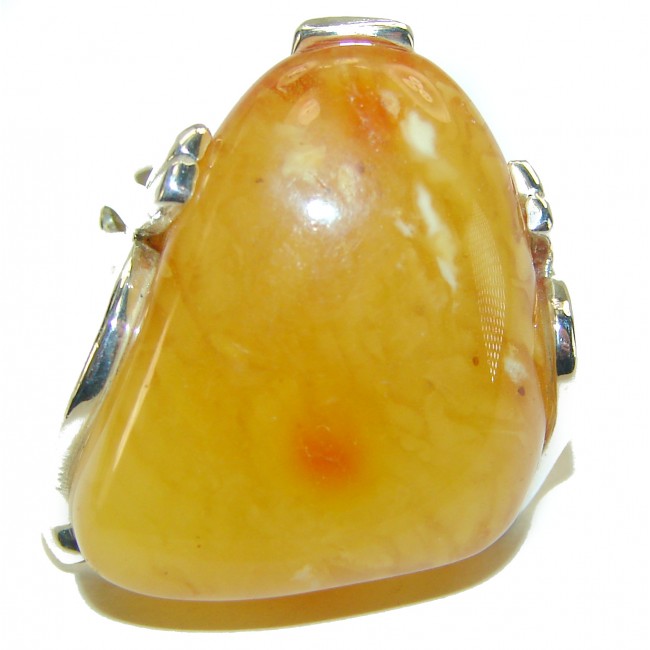 Modern Concept Natural Baltic Amber .925 Sterling Silver ring s. 8 adjustable