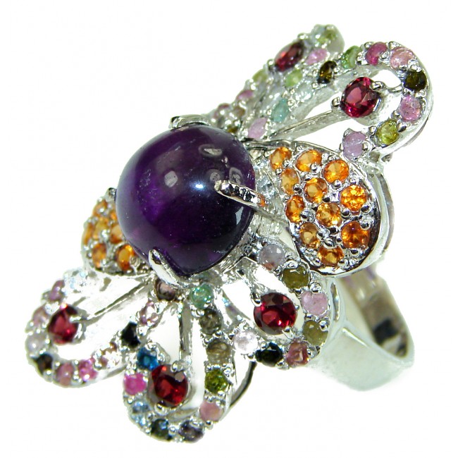 Spectacular Amethyst Tourmaline .925 Sterling Silver Handcrafted Ring size 7 3/4