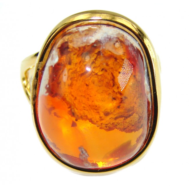 Natural Mexican Fire Opal 14K Gold over .925 Sterling Silver handmade ring size 6 1/4