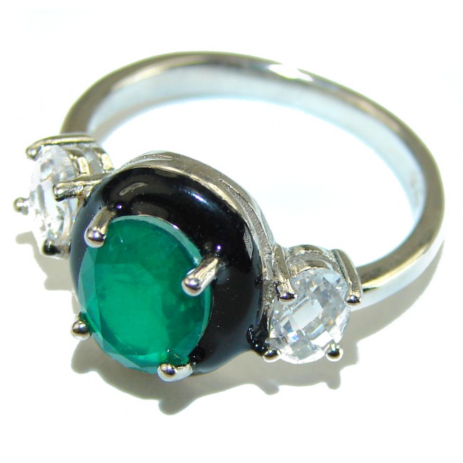Fancy Authentic Emerald Enamel .925 Sterling Silver handmade Ring size 8