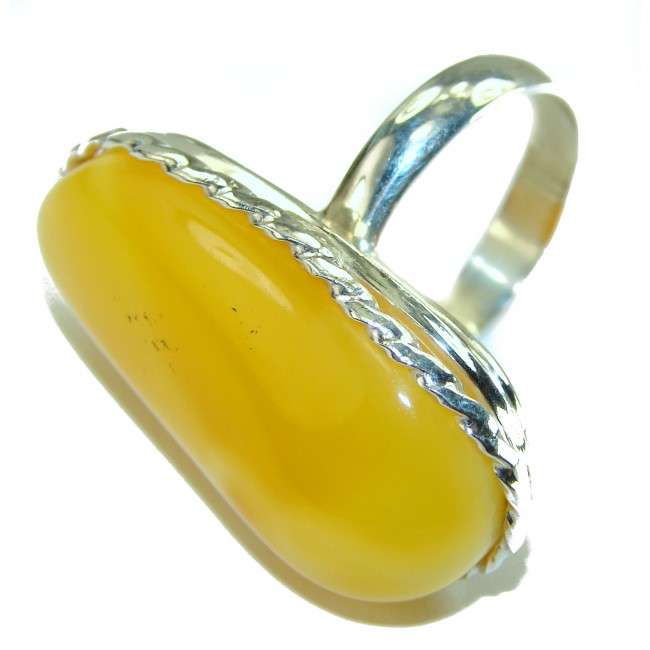 Modern Concept Natural Butterscotch Baltic Amber .925 Sterling Silver Huge ring s. 8 adjustable