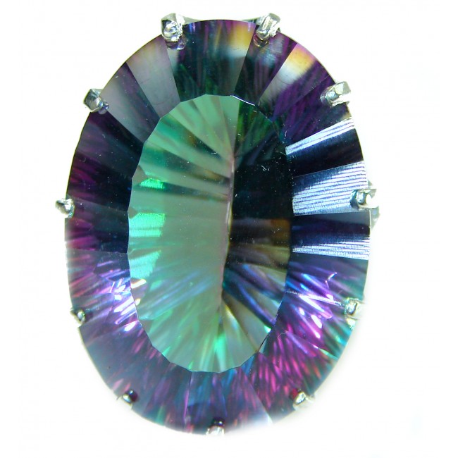 Massive 85 carat Mystic Topaz .925 Sterling Silver handcrafted Large ring size 7 3/4