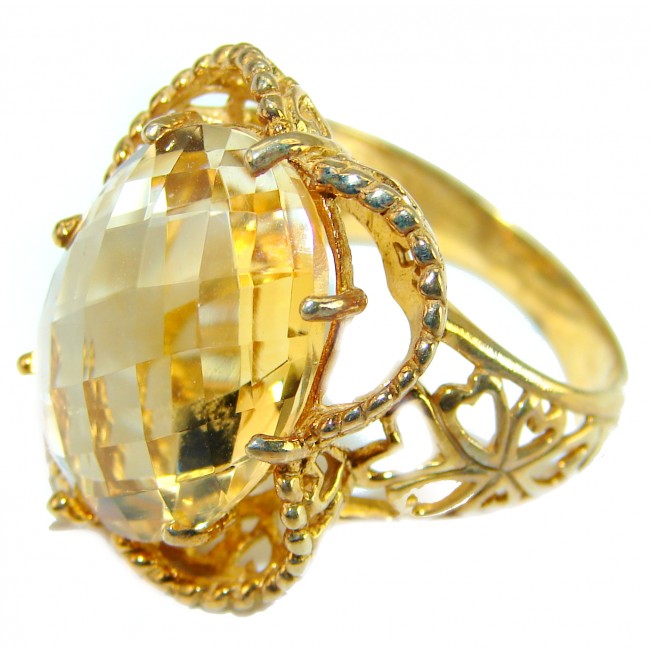 Authentic Citrine 14K Gold over .925 Sterling Silver handmade Cocktail Ring s. 8 1/2