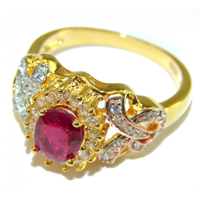 Red Beauty authentic Ruby 18K Gold over .925 Sterling Silver Large handcrafted Ring size 9