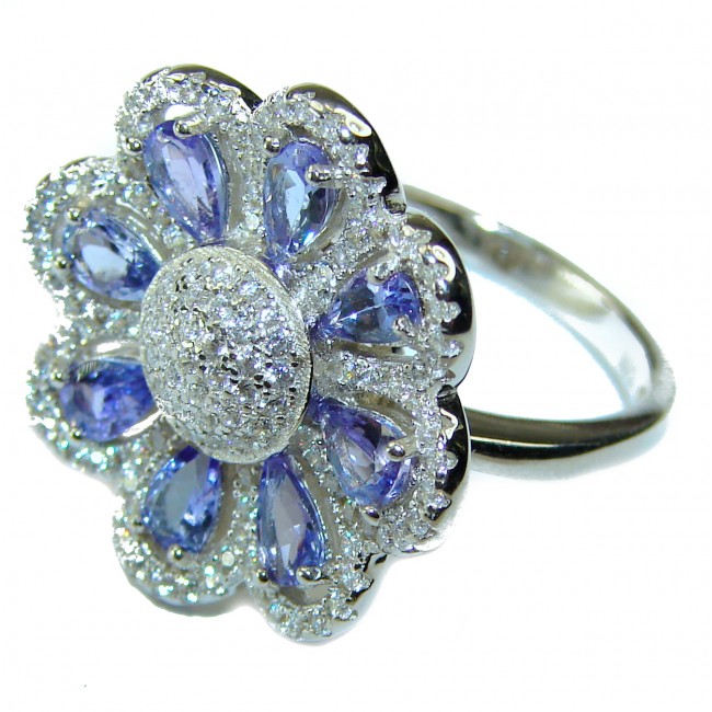 Incredible authentic Tanzanite .925 Sterling Silver handmade large Ring size 6 1/2