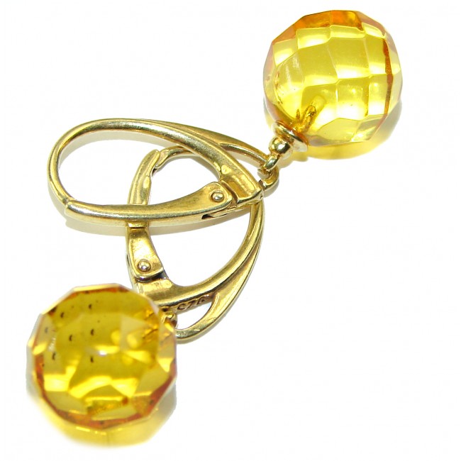 Faceted Baltic Polish Amber 14K Gold over .925 Sterling Silver Earrings