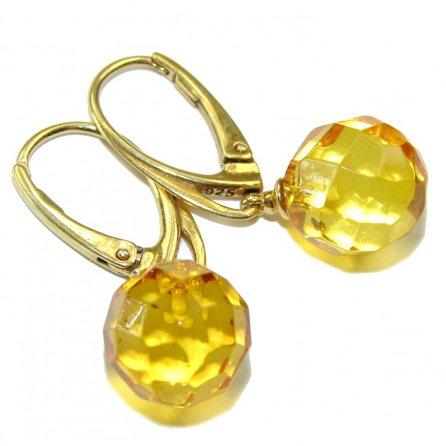 Faceted Baltic Polish Amber 14K Gold over .925 Sterling Silver Earrings