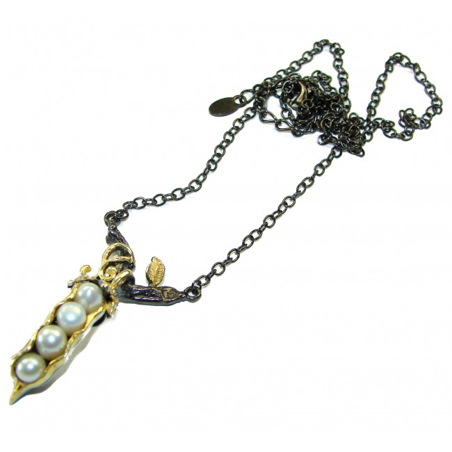 Precious Pea Pod Pearls black rhodium over .925 Sterling Silver handcrafted Necklace