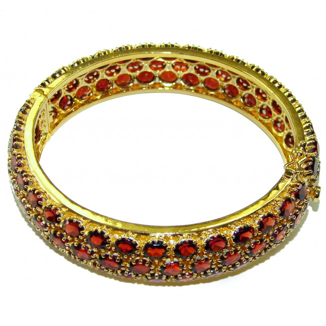 Extravaganza Precious Natural deep red Garnet 14K Gold over .925 Sterling Silver Bangle bracelet