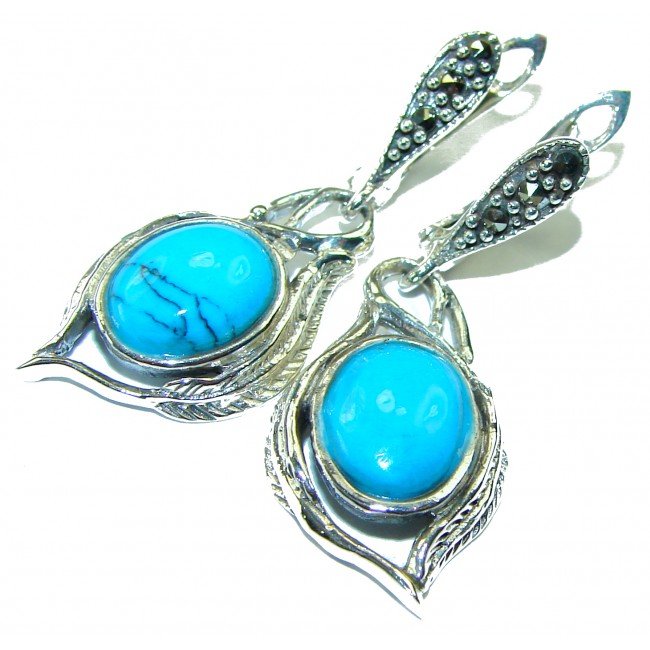One of a kind Precious natural Turquoise .925 Sterling Silver handcrafted Earrings