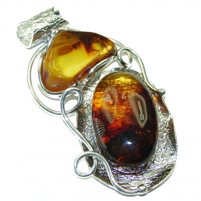 Fabulous Prehistoric Baltic Amber .925 Sterling Silver handcrafted pendant