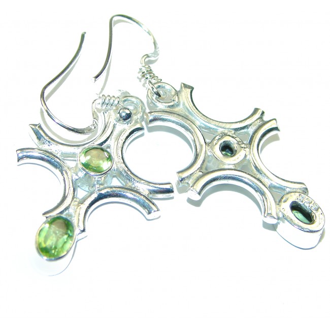 Cross Genuine Peridot .925 Sterling Silver handmade earrings