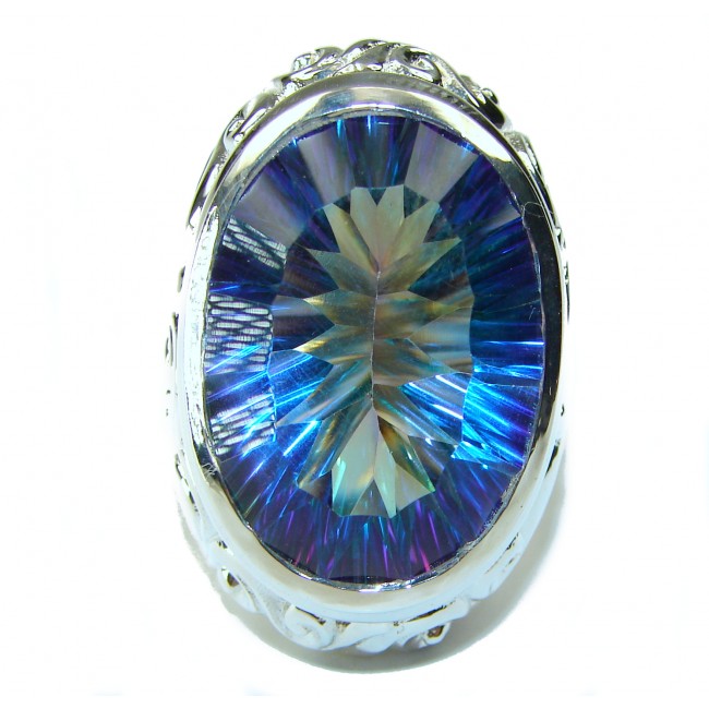 Massive Mystic Topaz .925 Sterling Silver handcrafted Large ring size 8