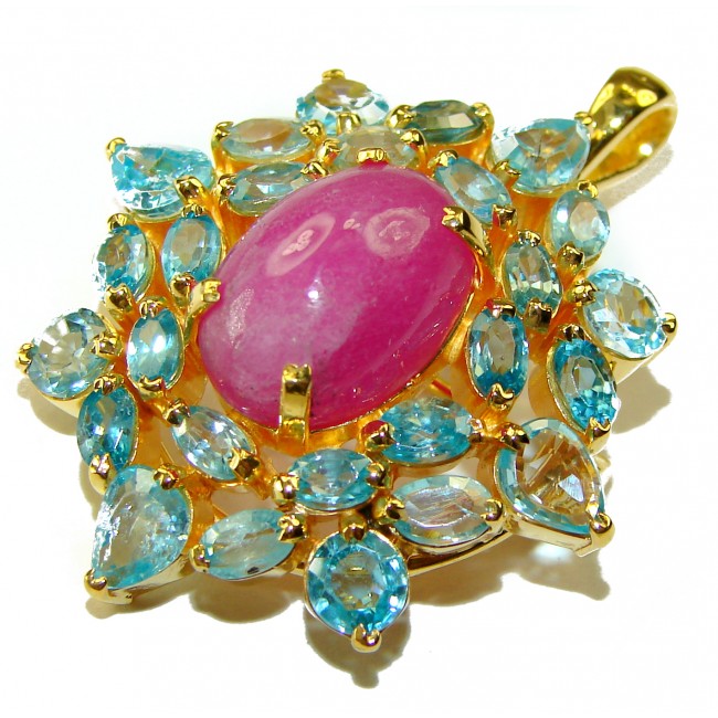 Excellent quality Genuine Star Ruby 14K Gold over .925 Sterling Silver handmade Pendant - Brooch