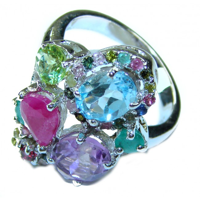 Tropical Beauty 18.5 carat multigems .925 Sterling Silver Handcrafted Ring size 8 1/4